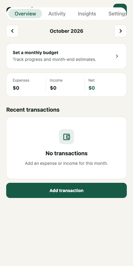 Live browser demo. New installs begin with an empty transaction history.