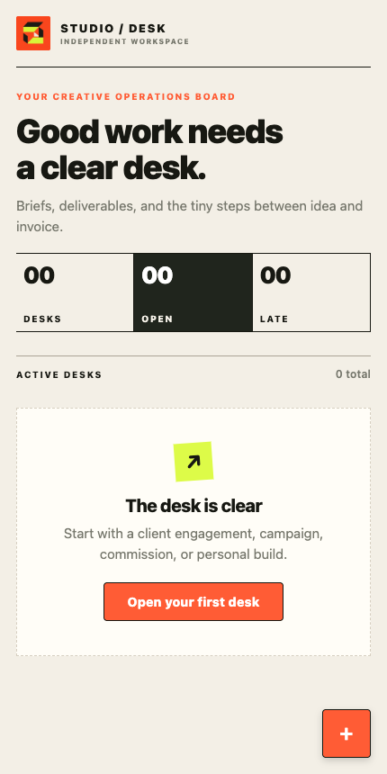 Live browser demo showing the initial empty workspace.